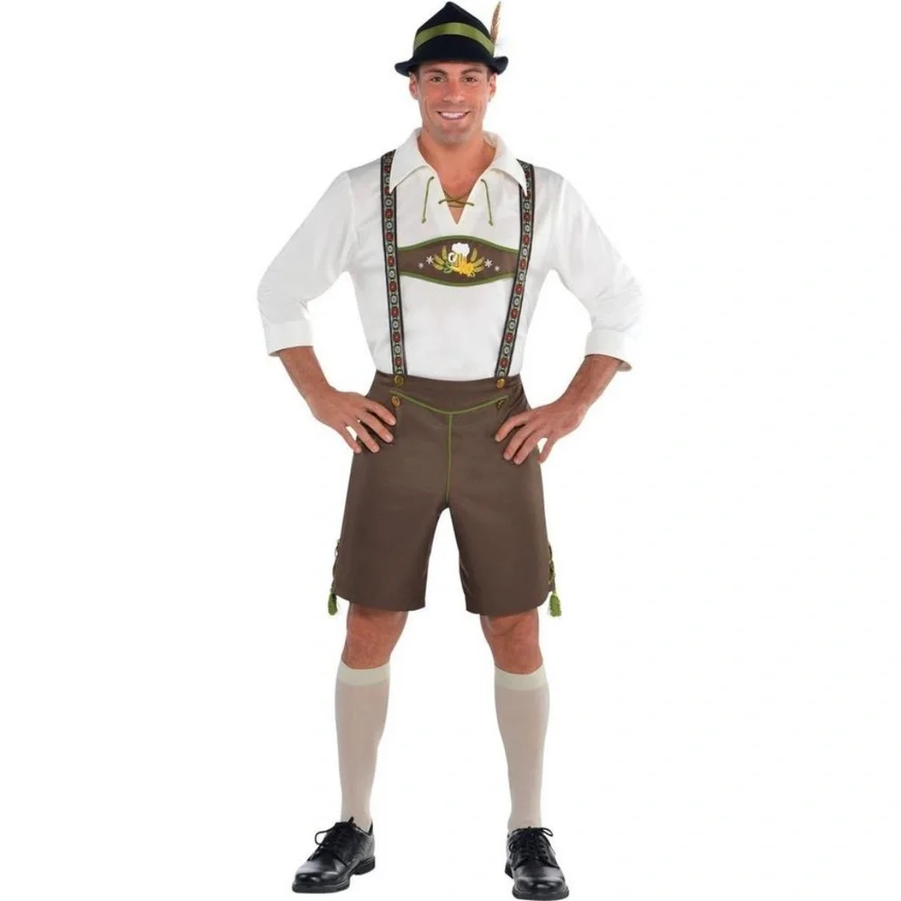 Mr Octoberfest Costume Adult Large 42-44  Halloween Lederhosen Hat Socks Shirt